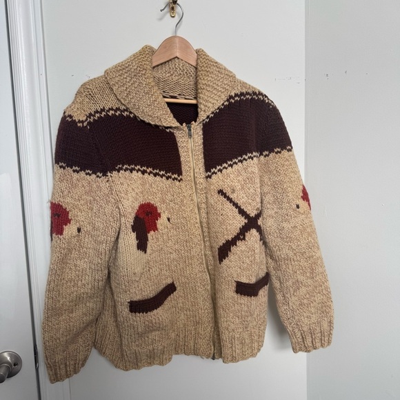 Vintage 50s cowichan beagle hunting sweater wool handknit zip up 46” chest XL - Picture 3 of 9